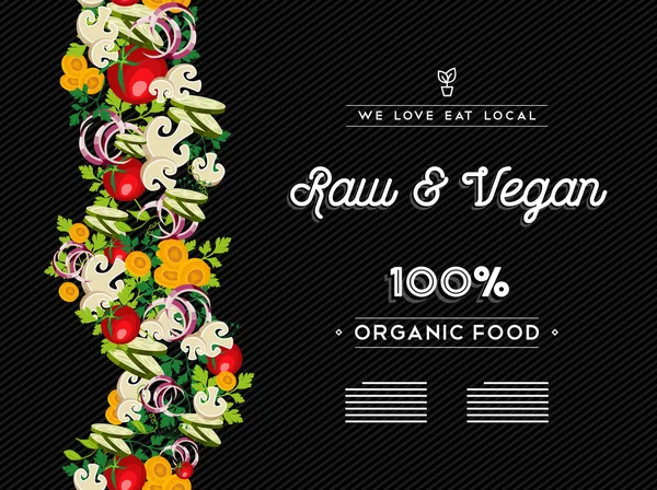 Raw vegan food menu template with vegetables — ストックベクタ