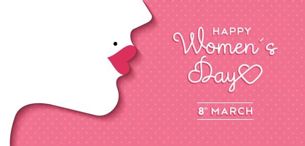 Women's Day design with girl face and text label — Wektor stockowy