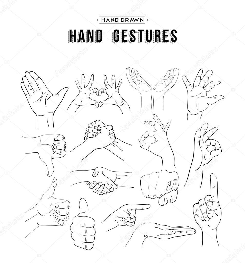 Set of handmade hand gesture icon elements 