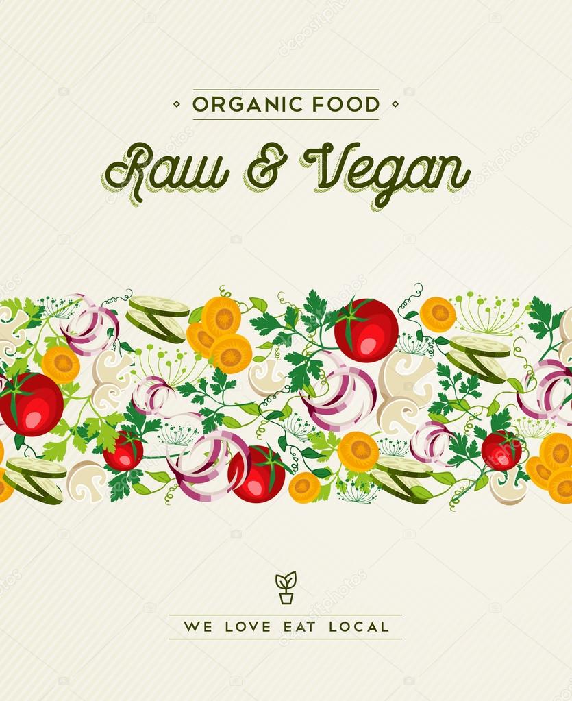 Raw and vegan food design with vegetable decoration