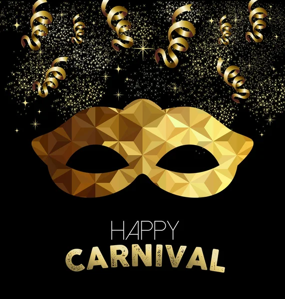 Diseño de carnaval con máscara de oro y elementos de fiesta — Vector de stock