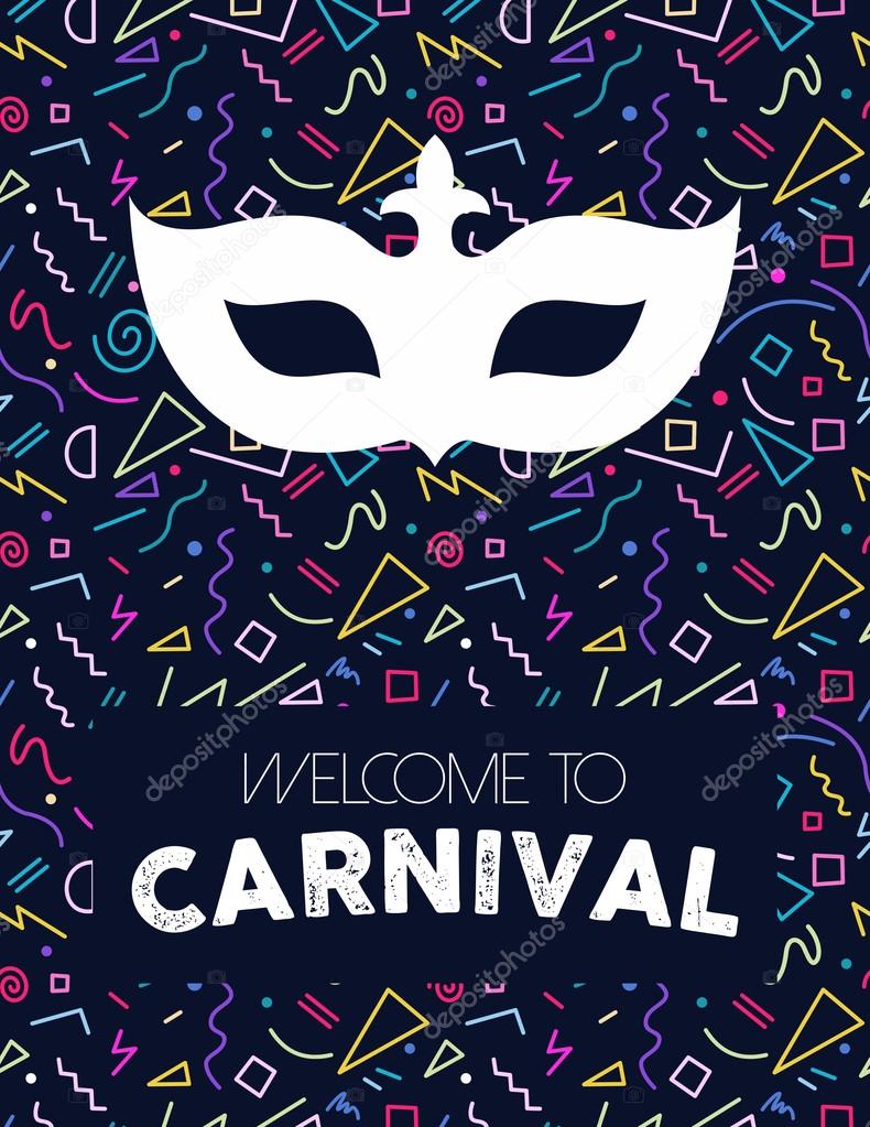 Carnival mask on colorful retro background