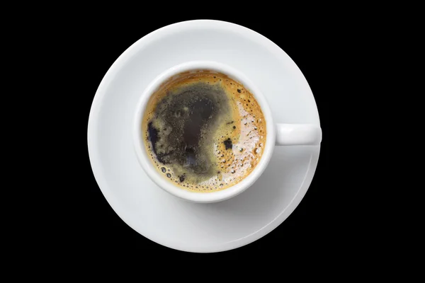 Kopje koffie geïsoleerd op zwarte achtergrond — Stockfoto