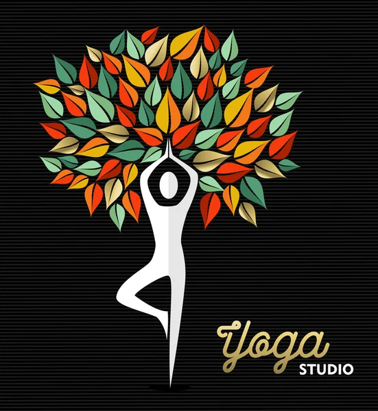 Silueta de plantilla de estudio de yoga y diseño de naturaleza — Vector de stock