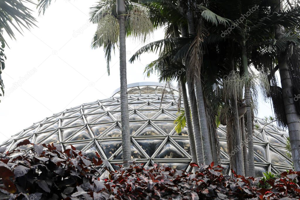 Unusual domed conservatory hot house in Mt Cootha Botanical Gardens, Brisbane, Queensland, Australia