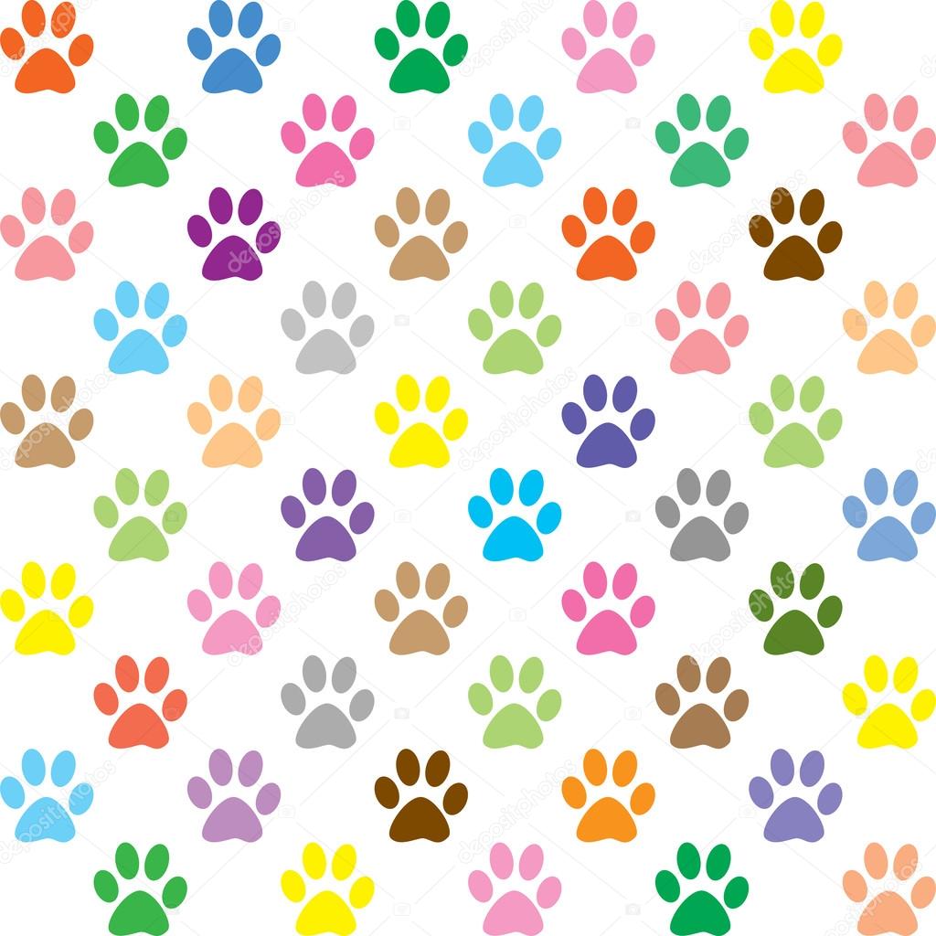 Colorful puppy paw prints illustration