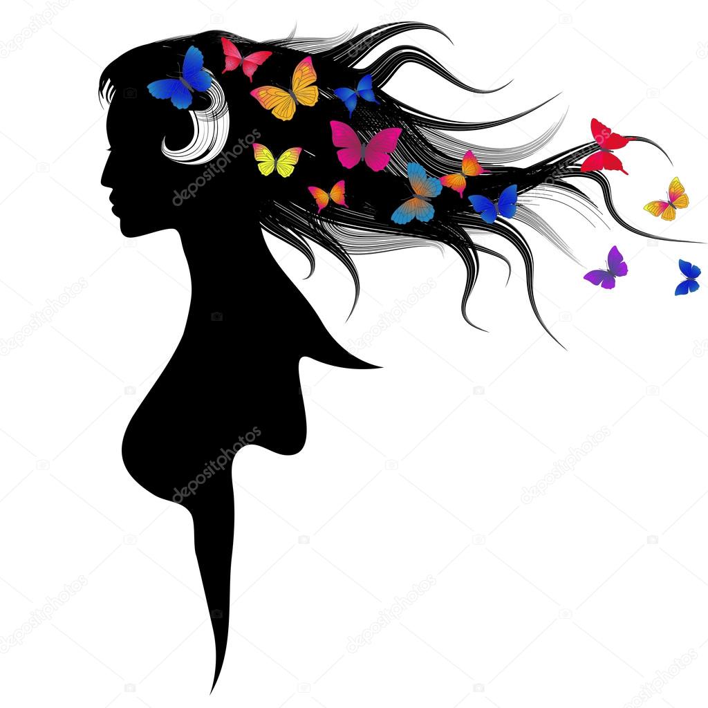 The beautiful girl with dispelled hair and butterflies. Spring s