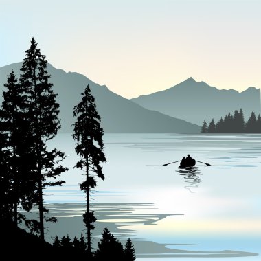 Sunset bulvarında göl ve iki anglers