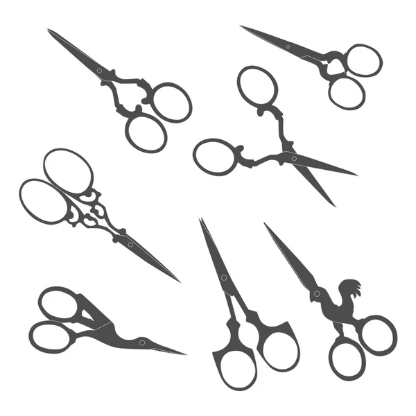 Antique scissors. Collection of vintage accessories. — Stock Vector