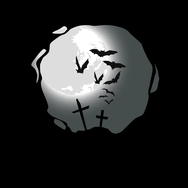 Fondo de Halloween - cementerio destruido en luna llena — Vector de stock