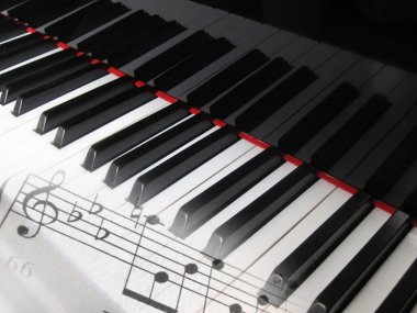 Notalı piyano tuşları, müzikal arkaplan.