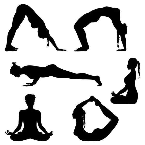 Les femmes font des exercices. Silhouettes fitness - ensemble vectoriel — Image vectorielle