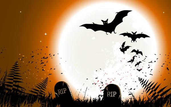 Halloween Hintergrund - zerstörter Friedhof bei Vollmond — Stockvektor