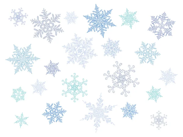 Copos de nieve de gradiente de cristal frío - conjunto de vectores — Vector de stock