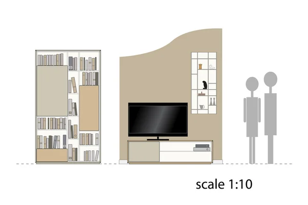 Möbler. design vardagsrum. inredning möbler. skala 1:10 — Stock vektor