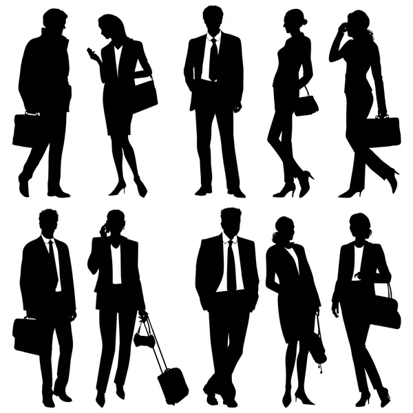 Business people - global team - vector silhouettes — Stock Vector