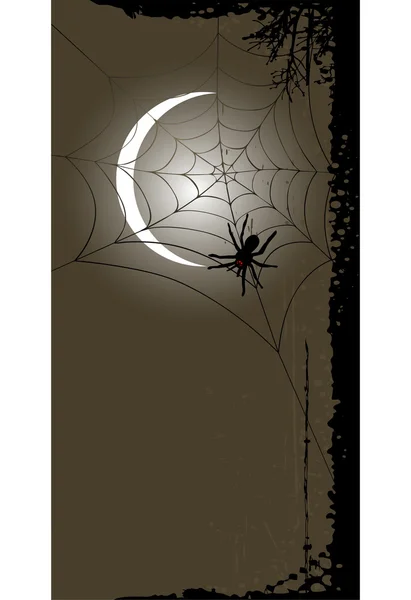 Fondo de Halloween con luna llena y telaraña — Vector de stock