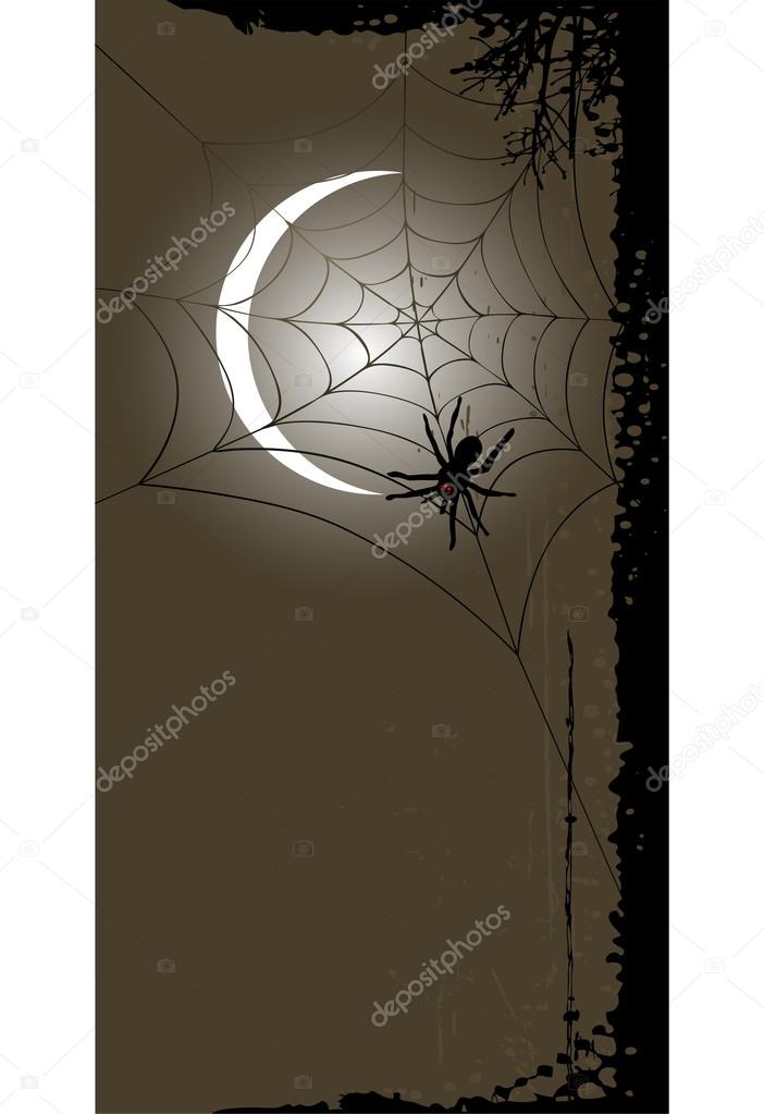 Halloween background with full moon and spider web