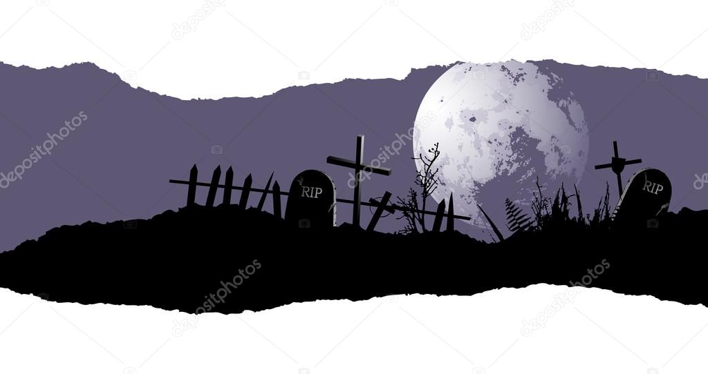 Halloween background with a destroyed cemetery