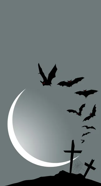 Banner vertical de Halloween - cemitério destruído em lua cheia — Vetor de Stock
