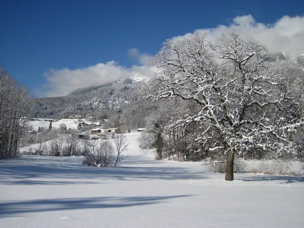 Byn täcks av snö. Piding Tyskland — Stockfoto