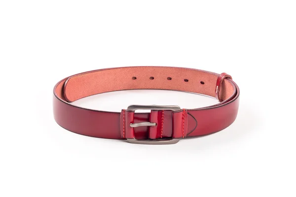 Strap red leather, leather red belt isolated. — Stock Photo, Image