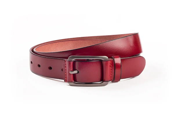 Strap red leather, leather red belt isolated. — Stock Photo, Image