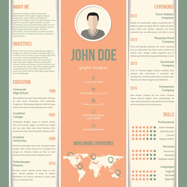 Зеленый оранжевый белый полосатый дизайн резюме — стоковый вектор