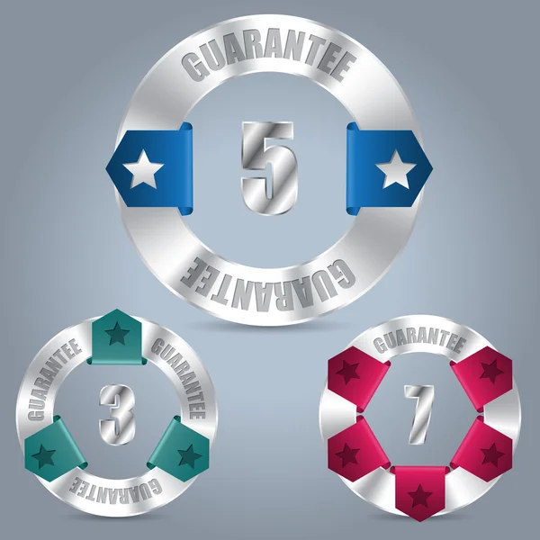 Metalen garantie badge instellen met kleur linten — Stockvector