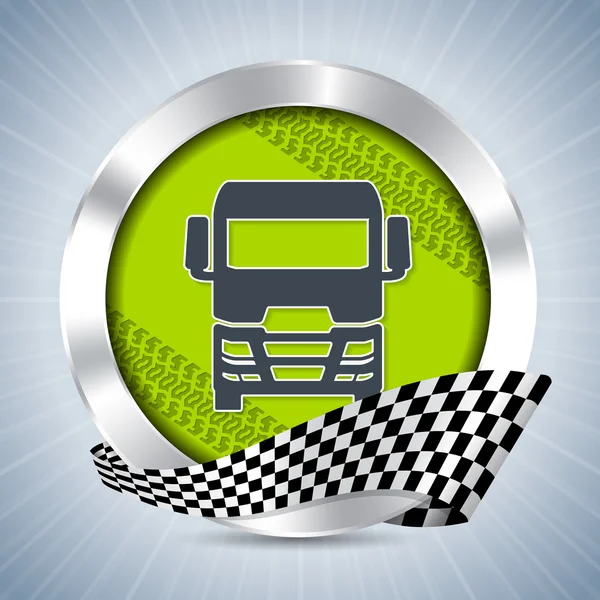 Badge camion con tracce di pneumatici e nastro bandiera gara — Vettoriale Stock