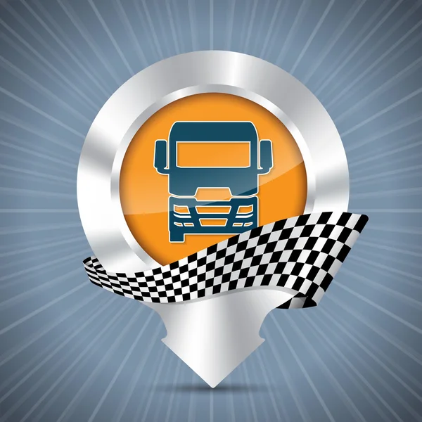 Emblema do caminhão com ponteiro metálico e bandeira de corrida — Vetor de Stock