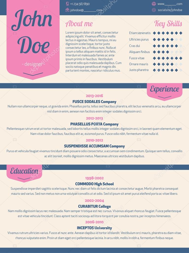 Modern resume cv with pink ribbon