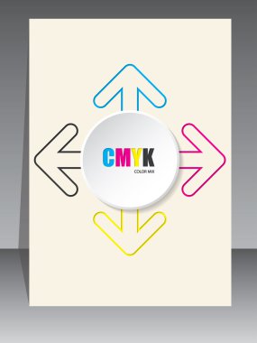 CMYK broşür renk ok çizgileri ve beyaz 3d daire