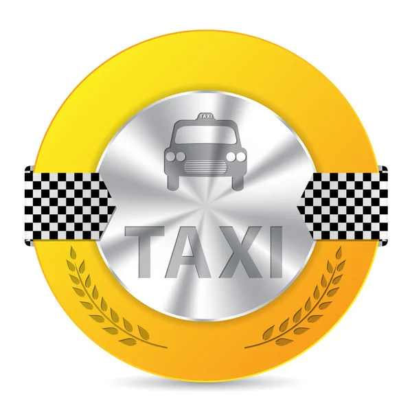 Металлический дизайн значка такси с клетчатыми лентами — стоковый вектор