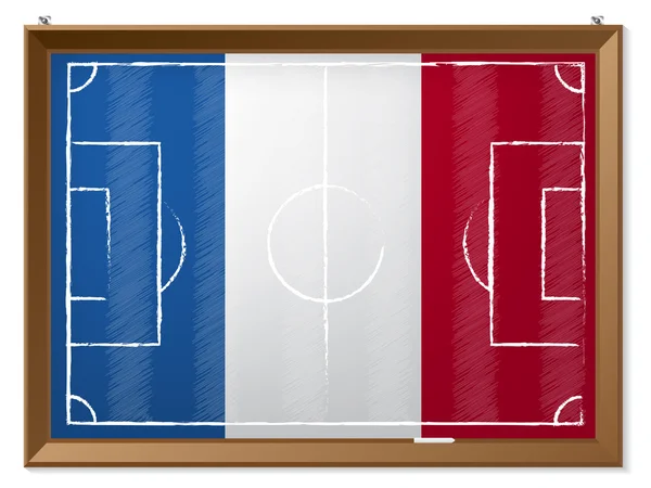 Terrain de football dessin avec drapeau français — Image vectorielle