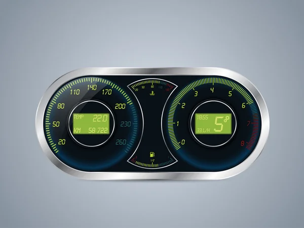 Shiny metallic speedometer and rev counter — Stock Vector