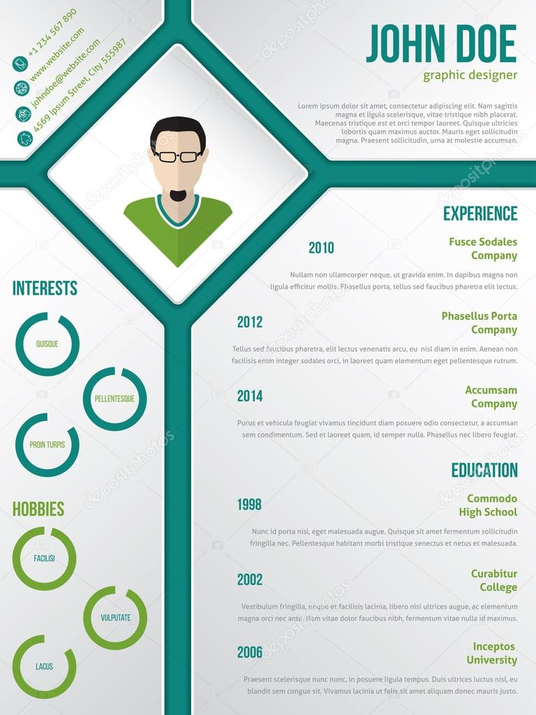 Modern cv resume template with photo in rhomb