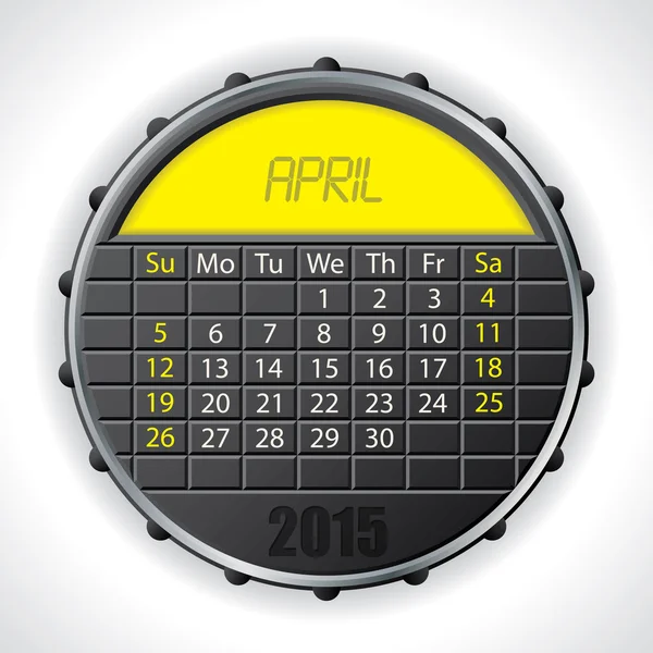 2015-ig április calendar lcd kijelzővel — Stock Vector