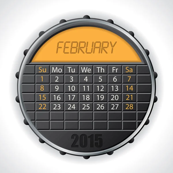 Calendrier de février 2015 avec affichage lcd — Image vectorielle