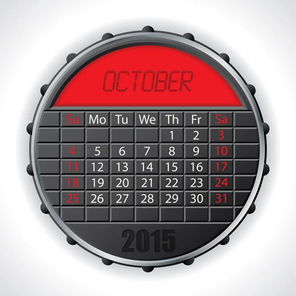 2015 oktober kalender med LCD-display — Stock vektor