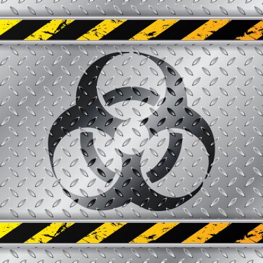 Bio hazzard warning sign on metallic plate