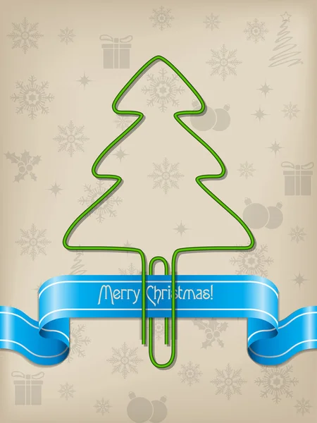 Christmas greeting with Christmas tree paper clip — Stock Vector