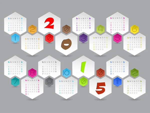 Calendrier abstrait en forme d'hexagone 2015 — Image vectorielle