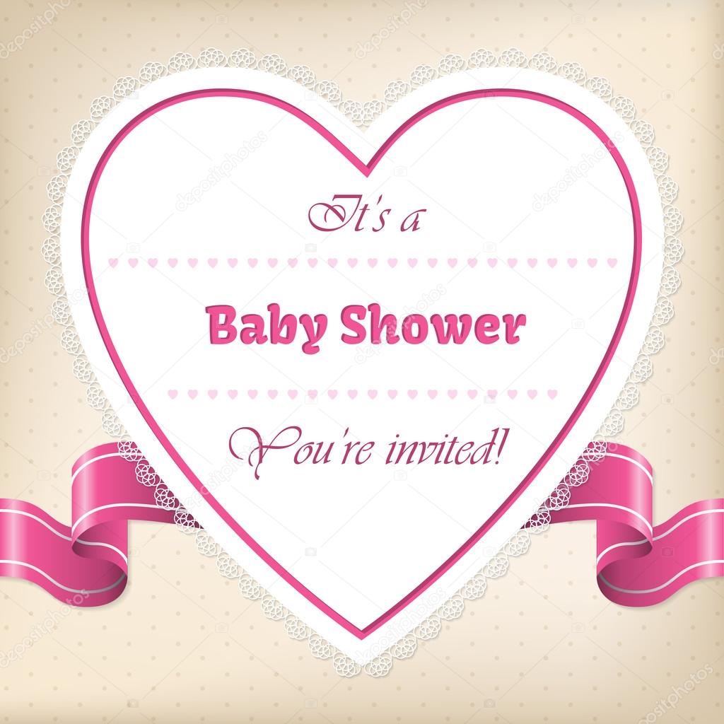 Baby shower greeting with heart and ribbon