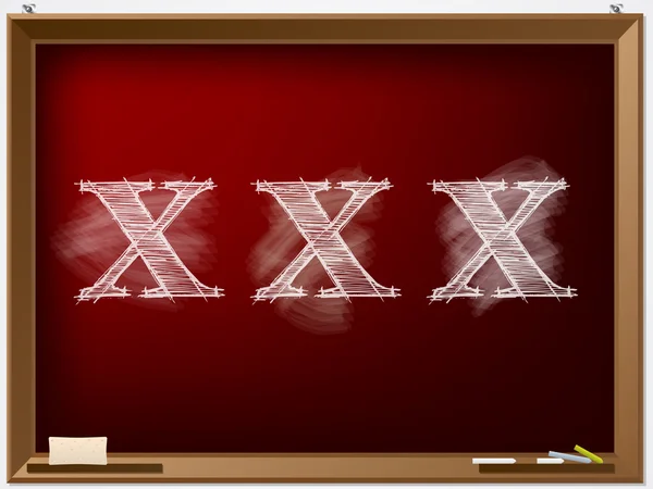 Xxx tekst getrokken op rode schoolbord — Stockvector