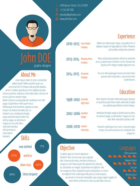 Resume cv template with photo and details — Stock Vector