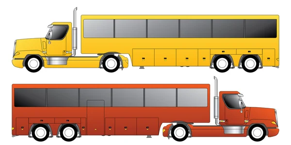 Herkömmlicher LKW zieht Busanhänger — Stockvektor