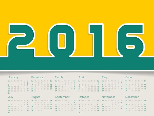 Simplistische 2016 kalender — Stockvector