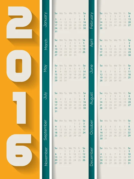 Calendrier 2016 rayé avec ombres — Image vectorielle