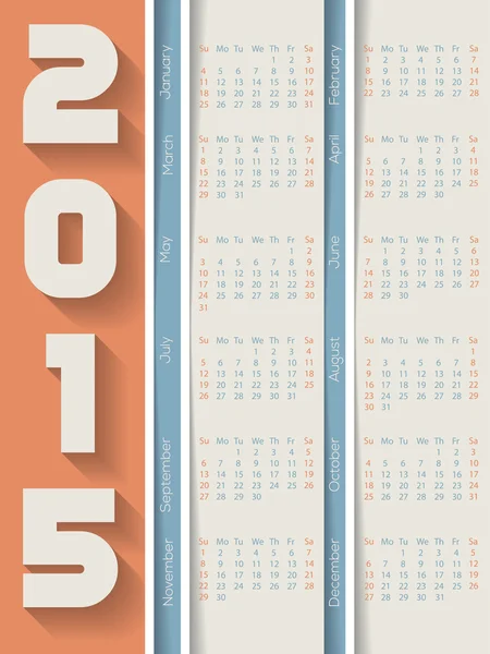 Calendario de rayas 2015 con sombras — Vector de stock